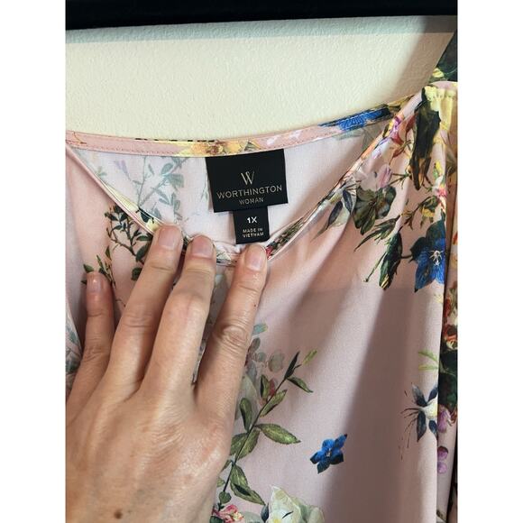 WORTHINGTON Flowy Floral Print RUFFLE COLD-SHOULDER SLEEVE Blouse/Top 1x - Picture 4 of 7